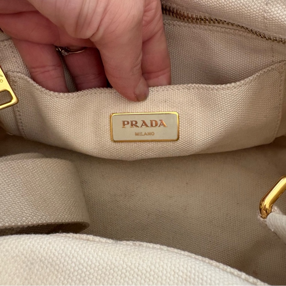 Prada Canapa Beige Canvas Tote Small Milano Logo with Removable Strap - Picture 4 of 11